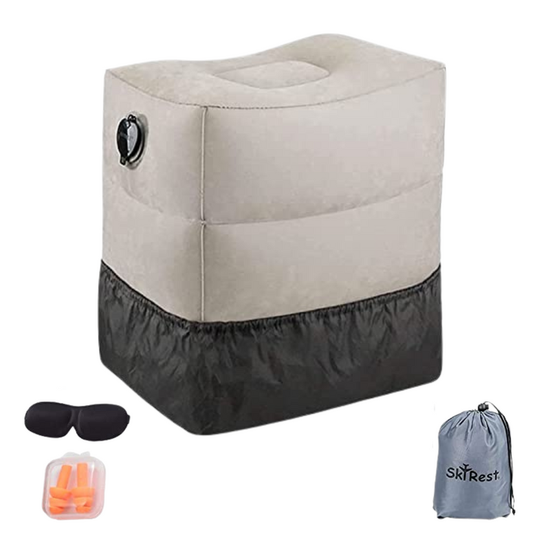 Skyrest® Standard Height Inflatable Travel Foot Rest Pillow - Travel Pillow for Kids and Adults - Footrest Pillow for Flights, Car, Home, Office - Leg Rest Pillows for Sleeping - (Grey)