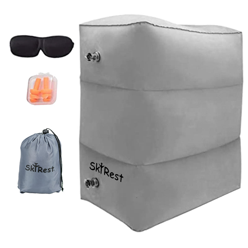 SkyRest® Inflatable Travel Foot Rest Pillow - Height Adjustable Leg Pillow - Foot Rest for Under Desk at Work - (Grey)