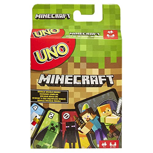 Mattel Games UNO Minecraft Card Game, Now UNO fun includes the world of Minecraft!, Multicolor, Basic Pack